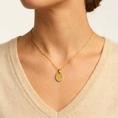Médaille Ovale en Or Jaune 750 & Diamant 0,01 ct - Ocarat