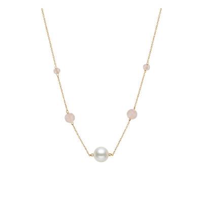Collier Perle d'Eau Douce & Quartz Rose 3,90 ct en Or Jaune 375, Longueur 43 cm - Schmittgall