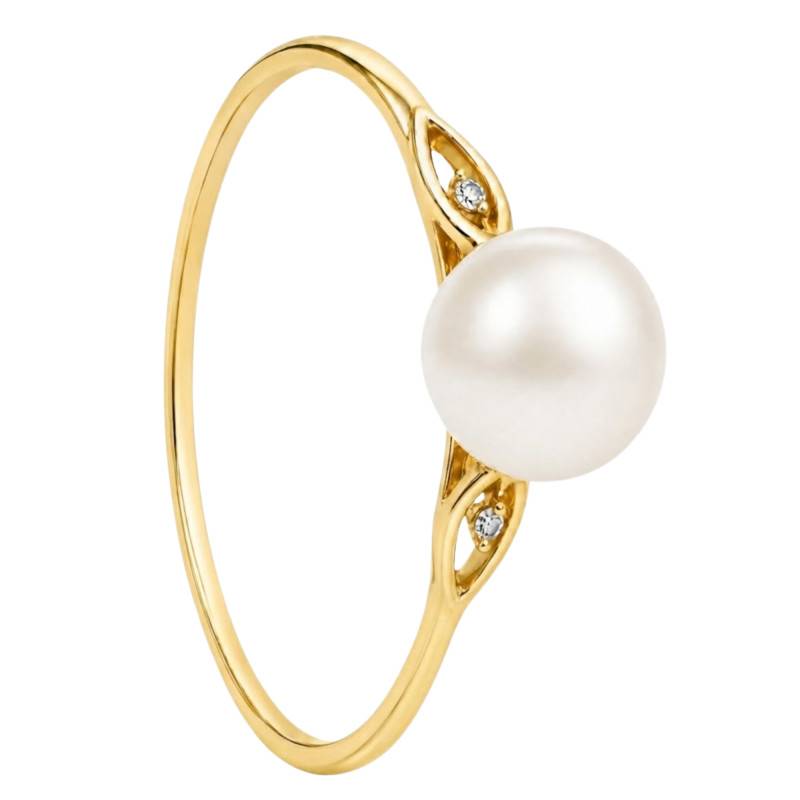 White Freshwater Pearl & Diamond 18K Yellow Gold Ring, Size 54 - Schmittgall
