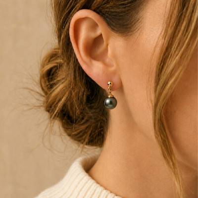 Boucles d'Oreilles Pendantes Perles de Tahiti en Or Jaune 750 - Schmittgall