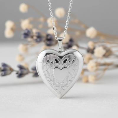 Pendentif Porte Photo Coeur Ailes et Fleurs en Argent 925 - Artemis