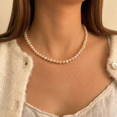 Collier Perles d'Eau Douce Blanches en Or Jaune 750, Longueur 43 cm - Schmittgall