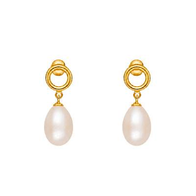 Boucles d'Oreilles Pendantes & Perles d'Eau Douce Forme Poire en Or Jaune 750 - Schmittgall