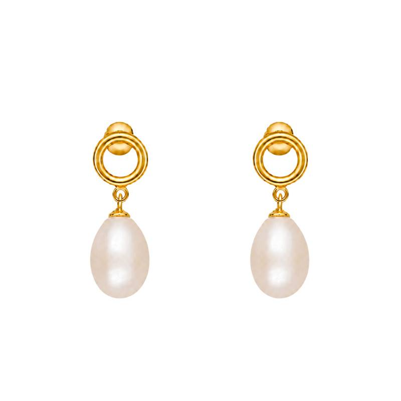 Boucles d'Oreilles Pendantes & Perles d'Eau Douce Forme Poire en Or Jaune 750 - Schmittgall