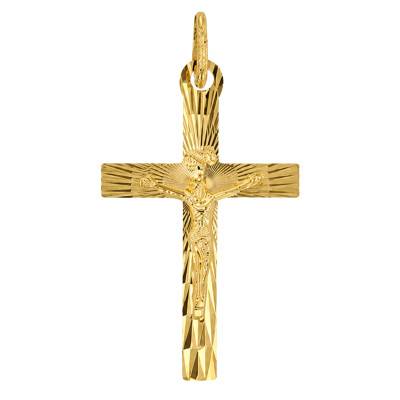 Croix Christ Ciselée en Or Jaune 375, Dimension 20 x 35 mm - Ocarat