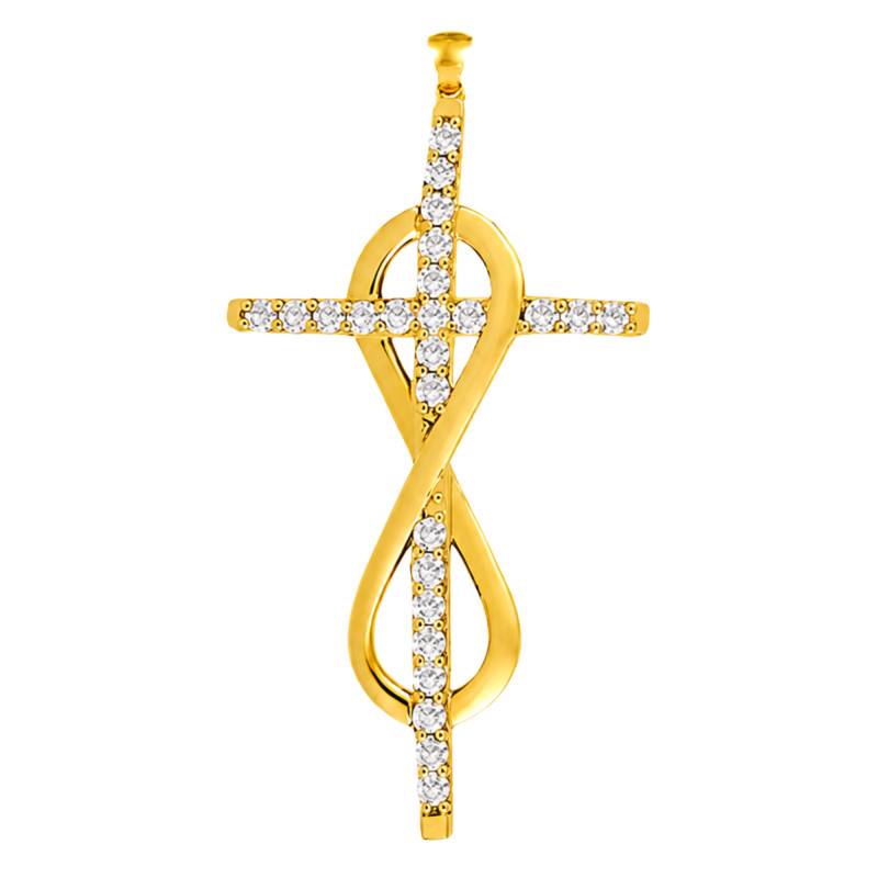 Croix Infini 25 Oxydes de Zirconium en Or Jaune 375, Dimension 15 x 31 mm - Ocarat