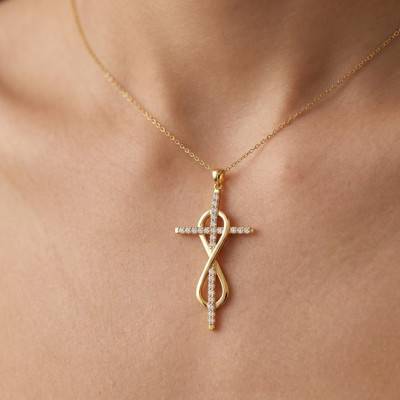 Croix Infini 25 Oxydes de Zirconium en Or Jaune 375, Dimension 15 x 31 mm - Ocarat