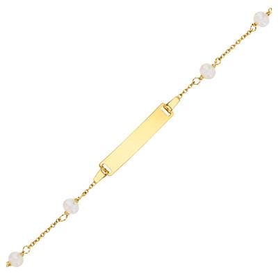 Gourmette Rectangle & Perles de Culture d'Eau Douce en Or Jaune 375, Longueur 14 cm Ajustable - Ocarat