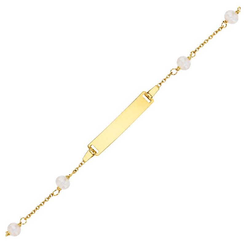 Gourmette Rectangle & Perles de Culture d'Eau Douce en Or Jaune 375, Longueur 14 cm Ajustable - Ocarat