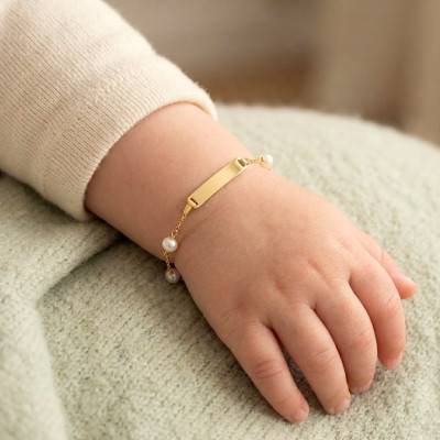 Gourmette Rectangle & Perles de Culture d'Eau Douce en Or Jaune 375, Longueur 14 cm Ajustable - Ocarat