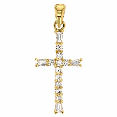 Croix Oxydes de Zirconium en Plaqué Or, Dimensions 16 x 30 mm - Ocarat