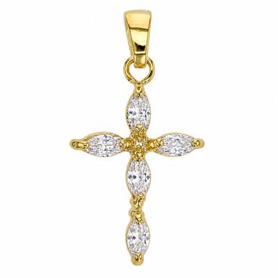 Gold-Plated Marquise-Cut Cubic Zirconia Cross, 12 x 20 mm - Ocarat