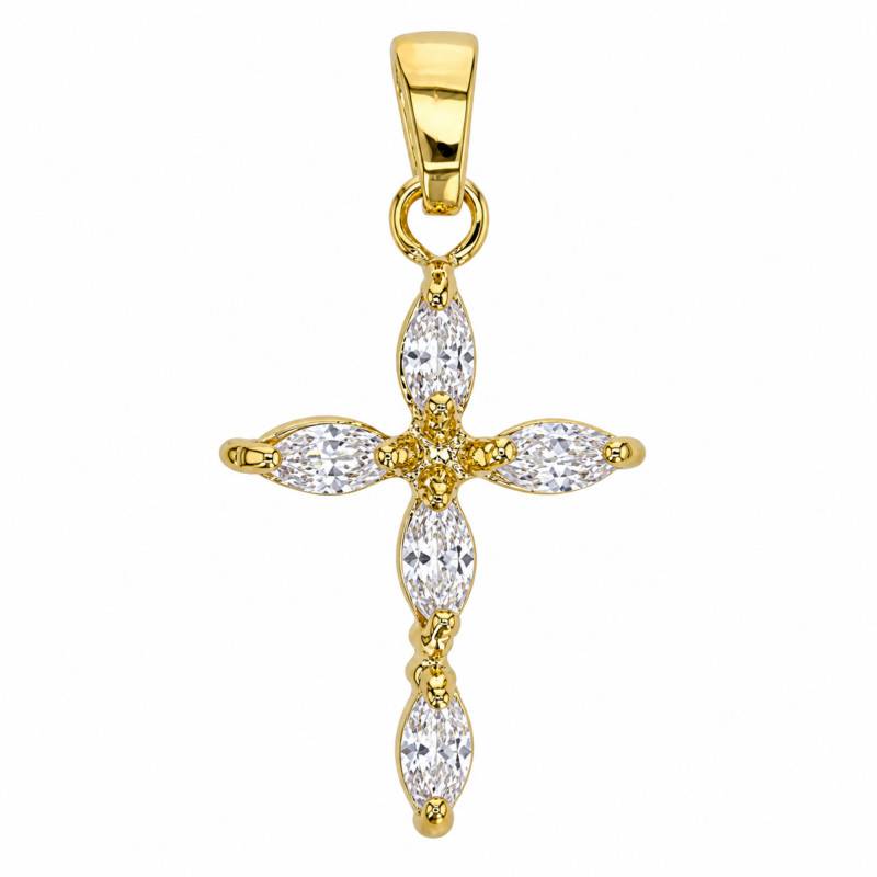 Croix Oxydes de Zirconium Taille Marquise en Plaqué Or, Dimension 12 x 20 mm - Ocarat