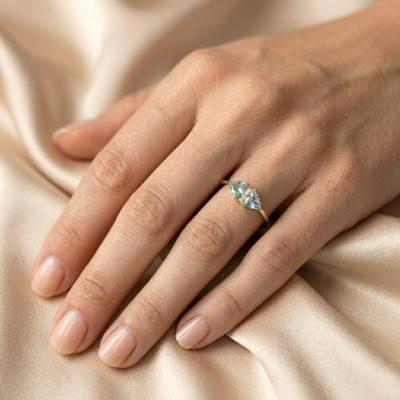 Bague de Fiançailles Topazes & Diamants de Synthèse 0,03 ct en 2 Ors 750, Taille 54 - Ocarat