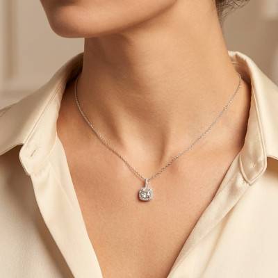 Collier Diamants de Synthèse 1,00 ct Coussin en Or Blanc 750, Longueur 40 à 42 cm Ajustable - Ocarat