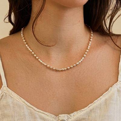 Collier Perles d'Eau Douce Grain de Riz en Or Jaune 750, Longueur 43 cm - Schmittgall