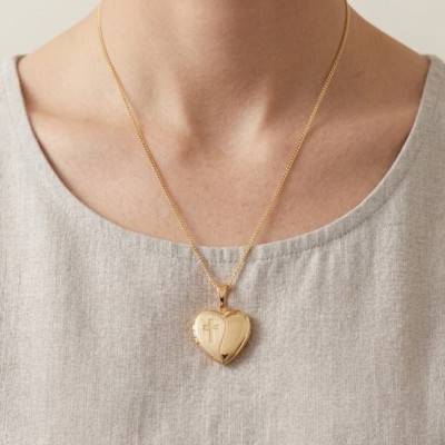 Pendentif Photo Coeur Croix en Or Jaune 375, Dimension 18 x 12 mm - Emanessence