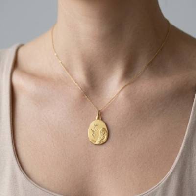 Médaille Vierge à l'Enfant Épi de Blé Facettée Or Jaune 750 - Augis