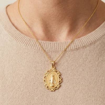 Médaille Ovale Vierge Miraculeuse Filigrane en Or Jaune 750 - Vandona
