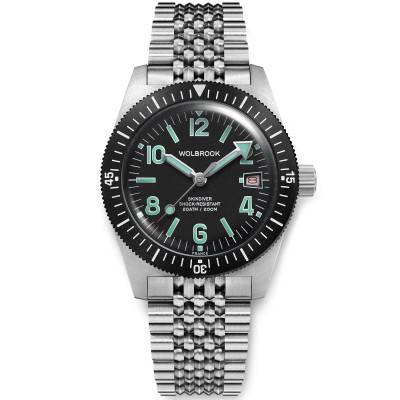 Montre de plongée automatique Skindiver 38 mm à chiffres pairs - Lume Vert - Wolbrook
