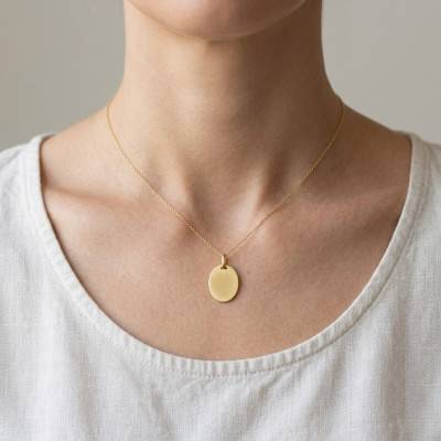 Yellow Gold 375 or 750 Engravable Oval Pendant - Emanessence