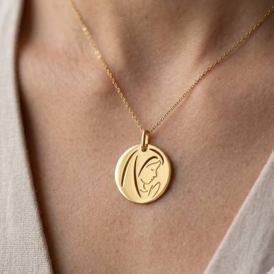 Médaille Vierge en Prière Ajourée en Or Jaune 375, Diamètre 16 mm - Emanessence