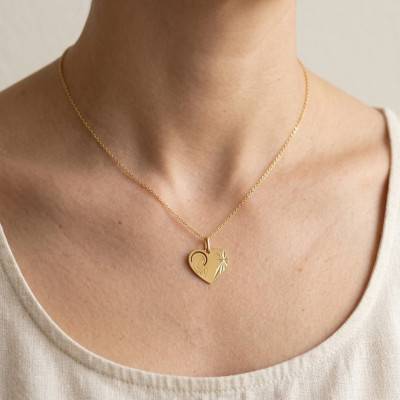 Yellow Gold Halo Virgin Heart Medal - Lucas Lucor