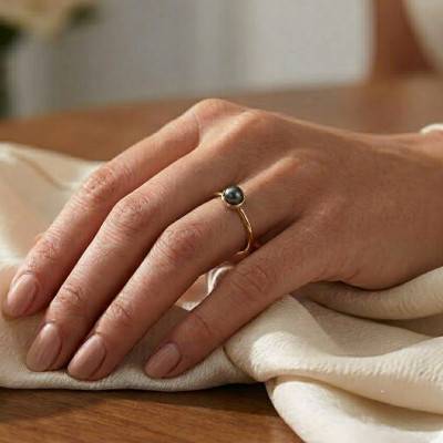 Bague Perle Noire de Tahiti en Or Jaune 750, Taille 54 - Schmittgall