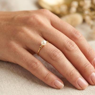 Bague Perle Blanche d'Eau Douce & Diamants en Or Jaune 750, Taille 54 - Schmittgall