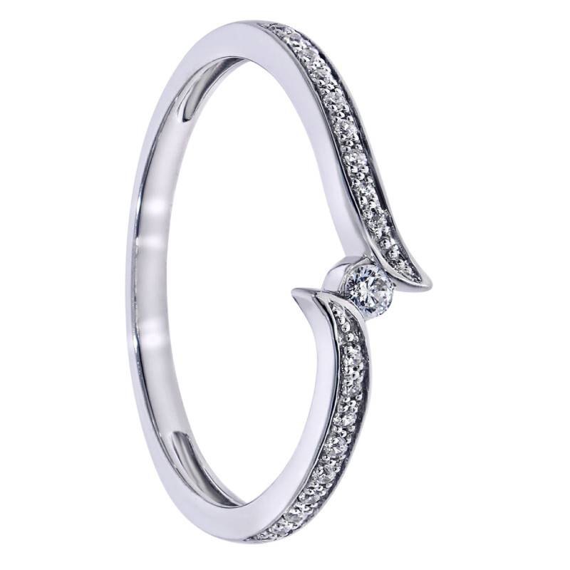 Crossover Solitaire White 750/1000 Gold & Diamond Ring - Amore