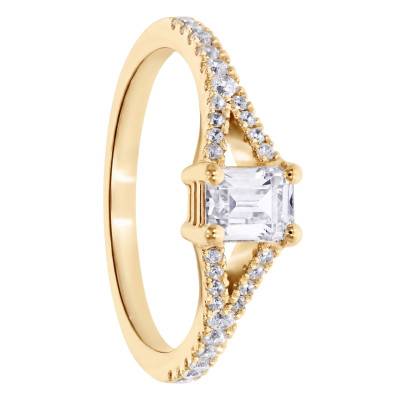 Emerald Accompanied Solitaire Ring in Lab-Grown Diamonds 0.50 ct & 375 Yellow Gold - Amore