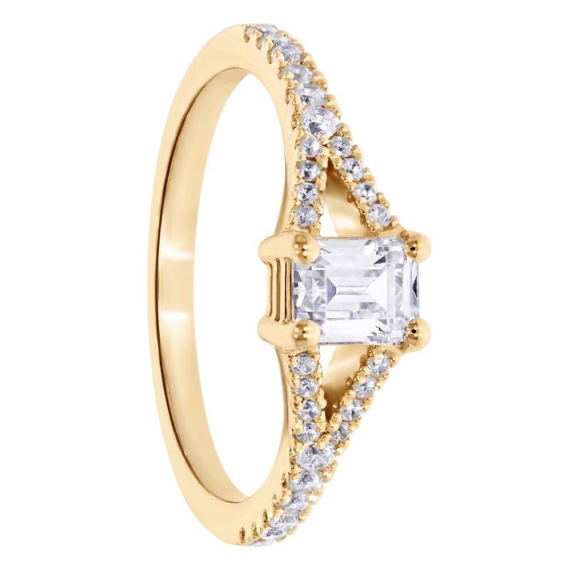 Solitaire Accompagné Émeraude en Diamants de Synthèse 0,50 ct & Or Jaune 375 - Amore