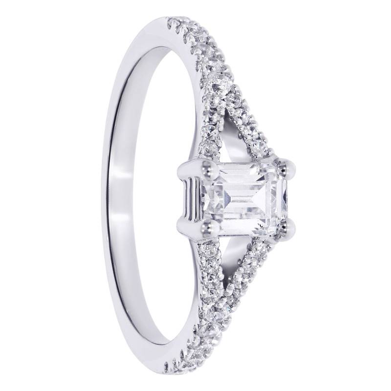 Solitaire Accompagné Émeraude en Diamants de Synthèse 0,50 ct & Or Blanc 375 - Amore