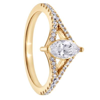 Marquise Accompanied Solitaire Ring in Lab-Grown Diamonds 0.50 ct & 375 Yellow Gold - Amore