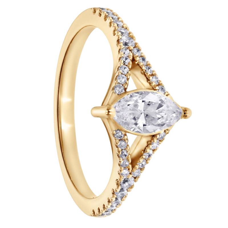 Solitaire Accompagné Marquise en Diamants de Synthèse 0,50 ct & Or Jaune 375 - Amore