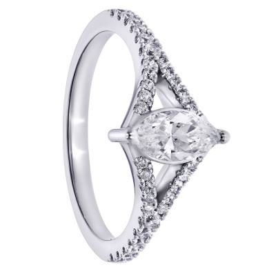 Marquise Accompanied Solitaire Ring in Lab-Grown Diamonds 0.50 ct & 375 White Gold - Amore