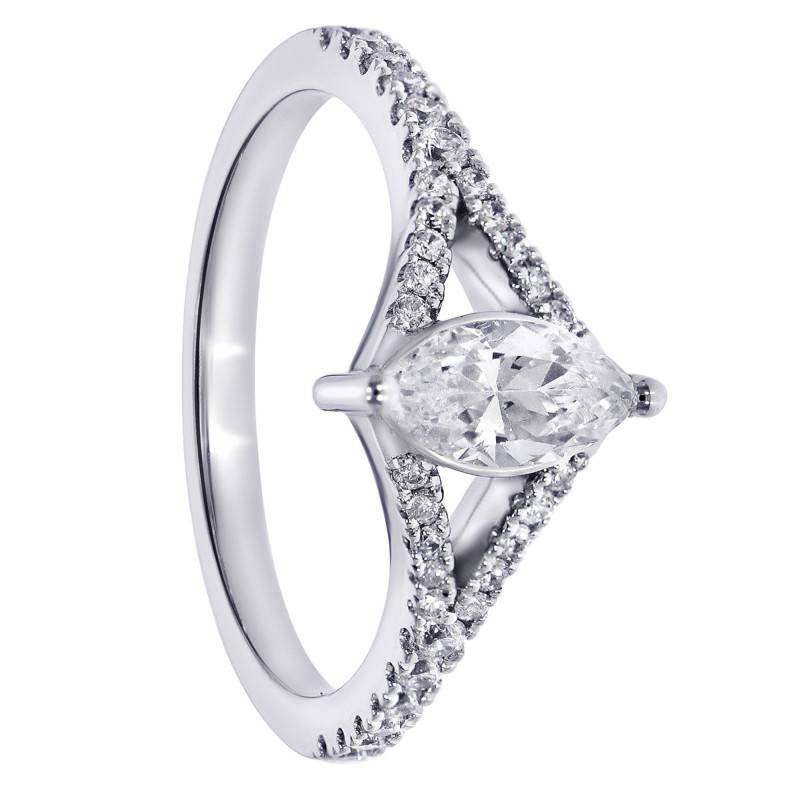 Solitaire Accompagné Marquise en Diamants de Synthèse 0,50 ct & Or Blanc 375 - Amore