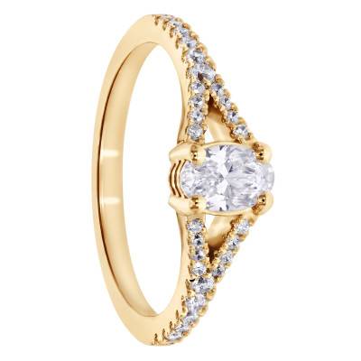 Oval Accompanied Solitaire Ring in Lab-Grown Diamonds 0.50 ct & 375 Yellow Gold - Amore