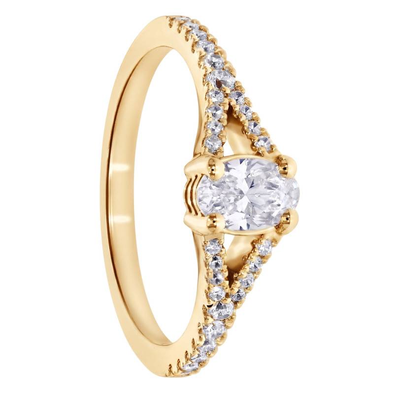 Solitaire Accompagné Ovale en Diamants de Synthèse 0,50 ct & Or Jaune 375 - Amore