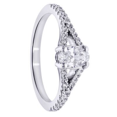 Oval Accompanied Solitaire Ring in Lab-Grown Diamonds 0.50 ct & 375 White Gold - Amore