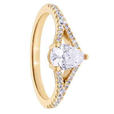 Pear Accompanied Solitaire Ring in Lab-Grown Diamonds 0.50 ct & 375 Yellow Gold - Amore