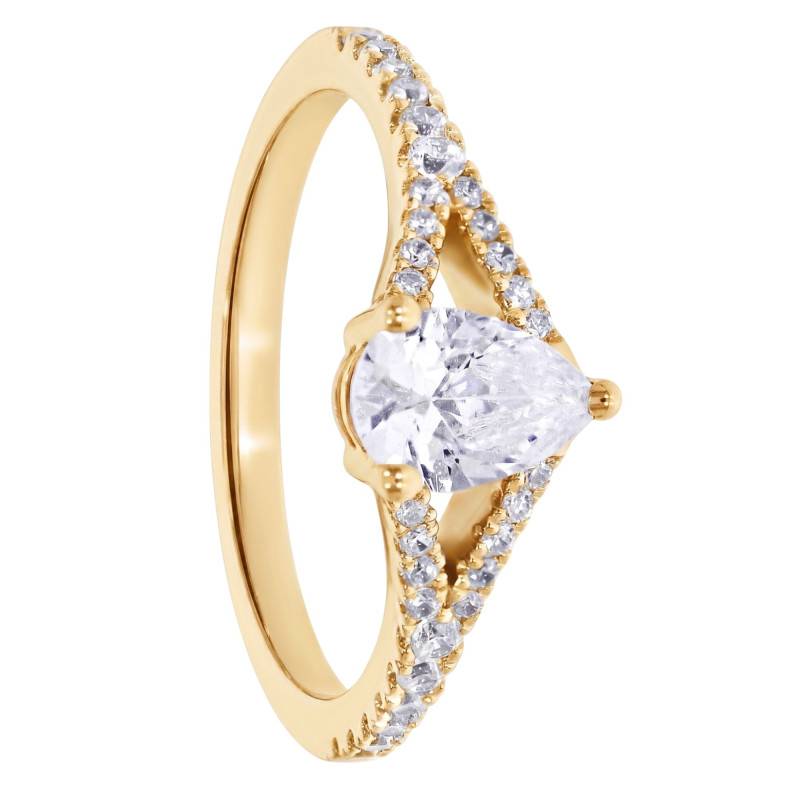 Solitaire Accompagné Poire en Diamants de Synthèse 0,50 ct & Or Jaune 375 - Amore