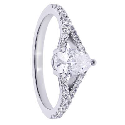 Solitaire Accompagné Poire en Diamants de Synthèse 0,50 ct & Or Blanc 375 - Amore
