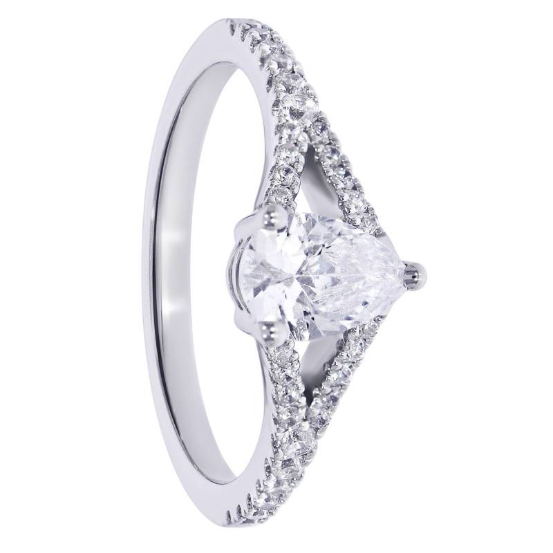 Solitaire Accompagné Poire en Diamants de Synthèse 0,50 ct & Or Blanc 375 - Amore