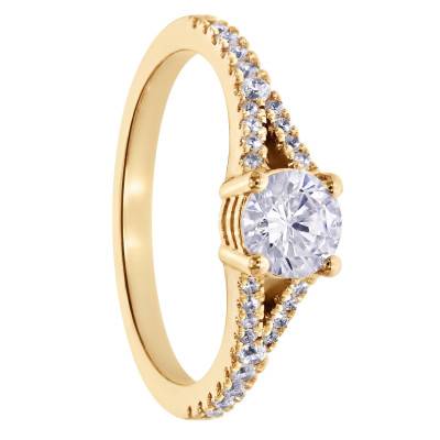 Solitaire Accompagné Rond en Diamants de Synthèse 0,50 ct & Or Jaune 375 - Amore