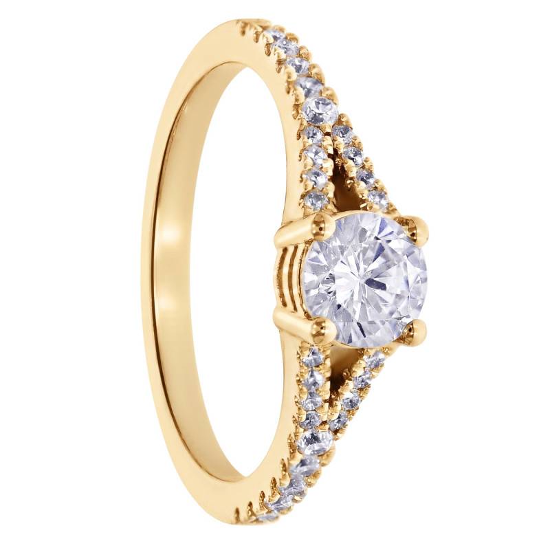 Solitaire Accompagné Rond en Diamants de Synthèse 0,50 ct & Or Jaune 375 - Amore