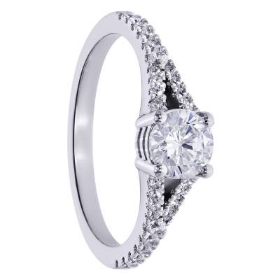 Solitaire Accompagné Rond en Diamants de Synthèse 0,50 ct & Or Blanc 375 - Amore