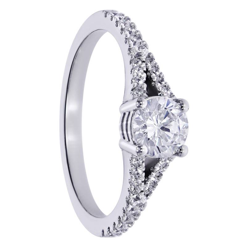 Round Accompanied Solitaire Ring in Lab-Grown Diamonds 0.50 ct & 375 White Gold - Amore