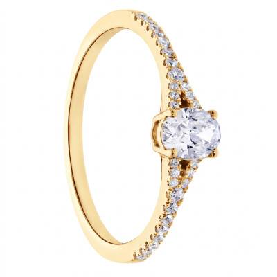 Bague Solitaire Accompagné en Or Jaune 375 et Diamant HSI 0,25 ct - Amore