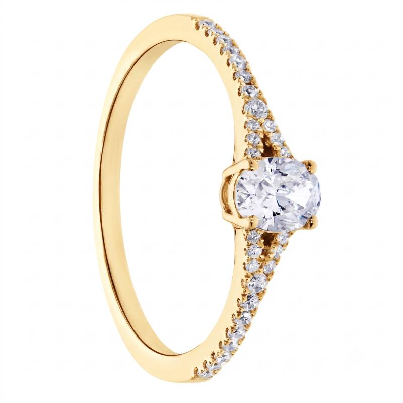 Bague Solitaire Accompagné en Or Jaune 375 et Diamant HSI 0,25 ct - Amore